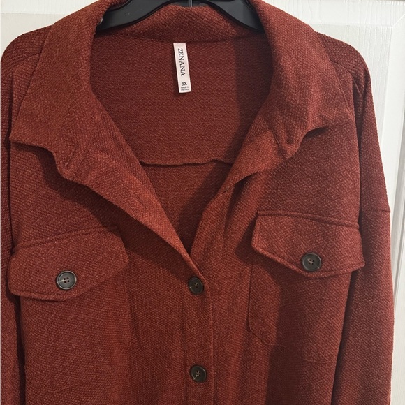 Zenana Long Sleeve Oversized Button Up Cinnamon Rust Tunic Blouse Plus 3X - Picture 2 of 8